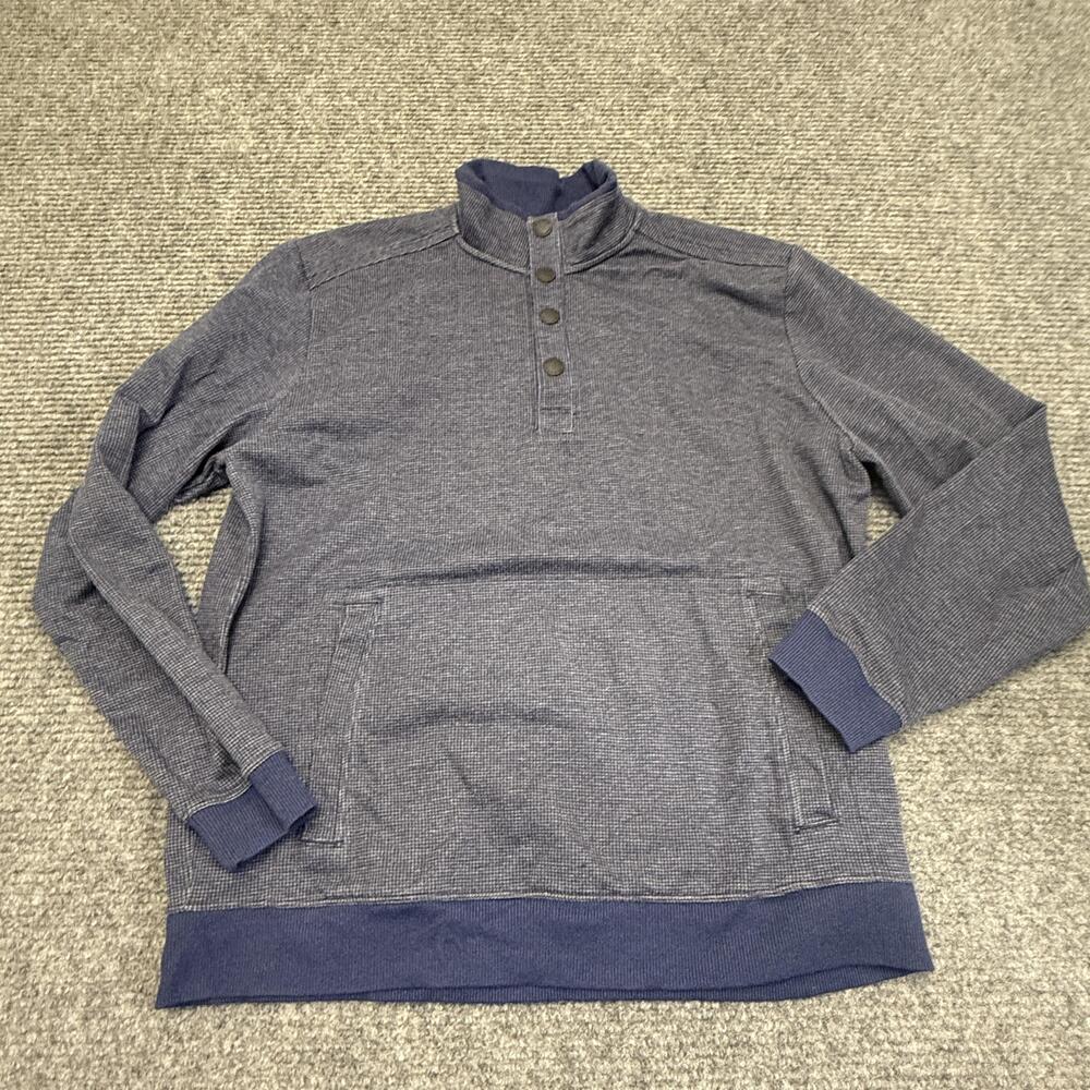 Tommy Bahama Sweatshirt Mens Large Blue Mock Neck Henley Check Stretch Pocket